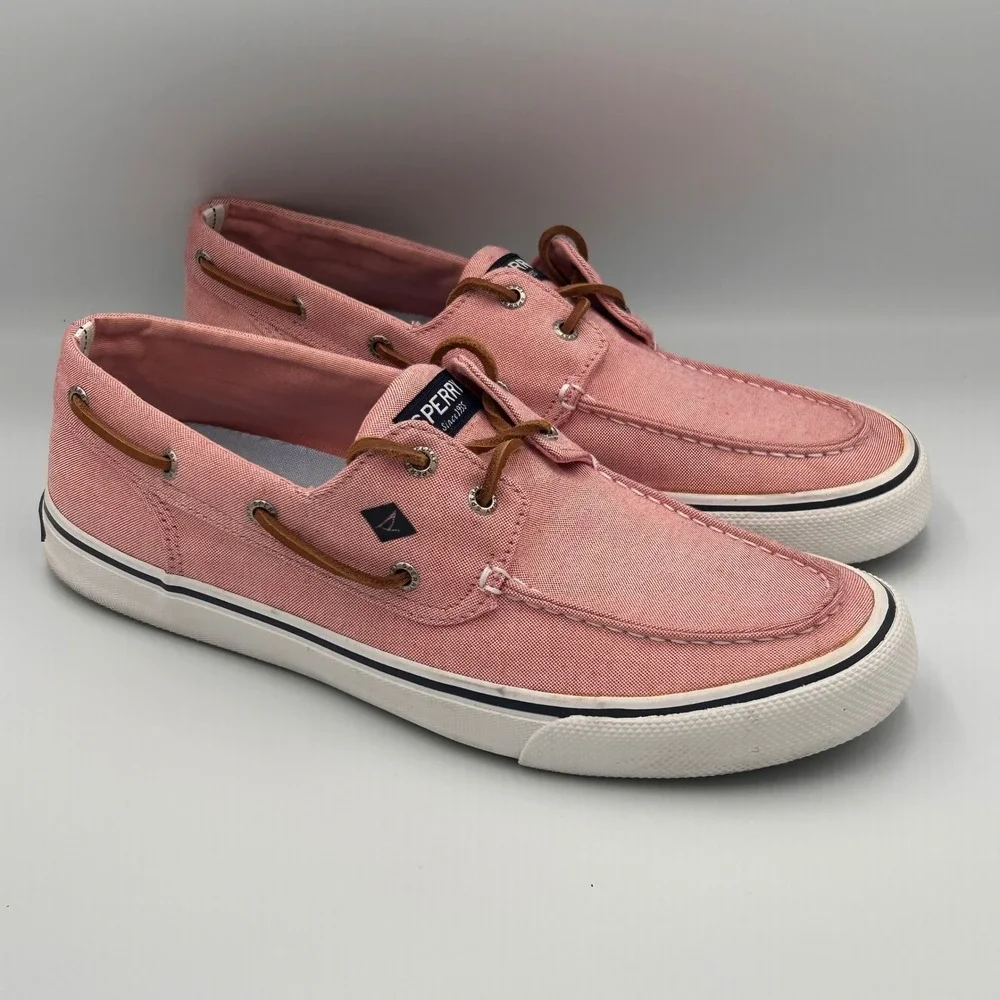 Sperry Bahama II Mens 11.5 Salmon Pink Canvas Boat Shoe Sneakers Top Sider